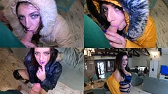 MILF tries on the jacket for intense blowjob