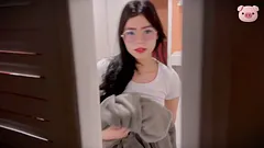 My stepbrother was hiding in the closet, masturbating while watching me; luckily, I caught him and convinced him to let me suck and fuck his cock 🫣