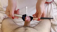 Edging and Teasing His Sensitive Penis with a Makeup Brush